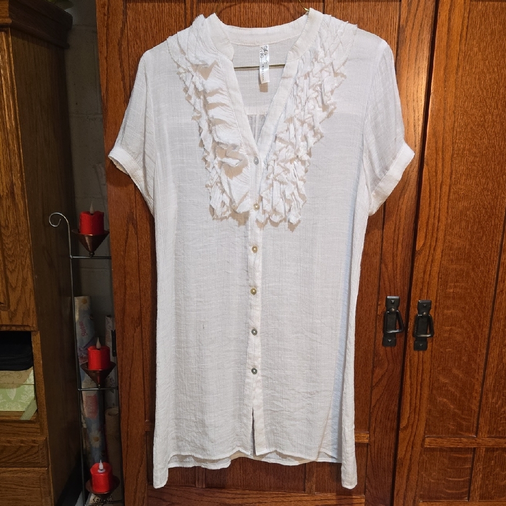 Size 2 Be Cool Crinkled White Short Dress/Tunic